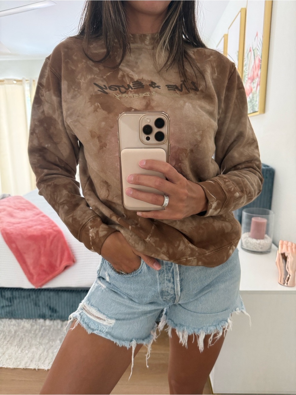 Brown Tie-Dye Crewneck Sweatshirt - Casual Women's Pullover
